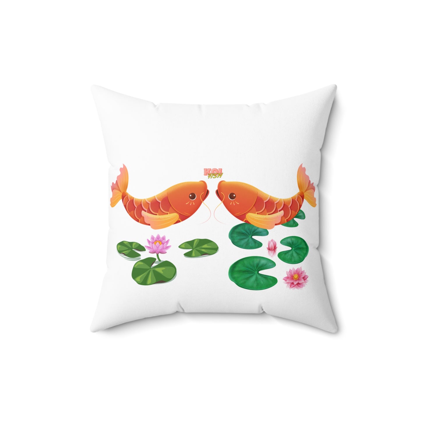 Golden koi fish with lotus flowers Spun Polyester Square Pillow