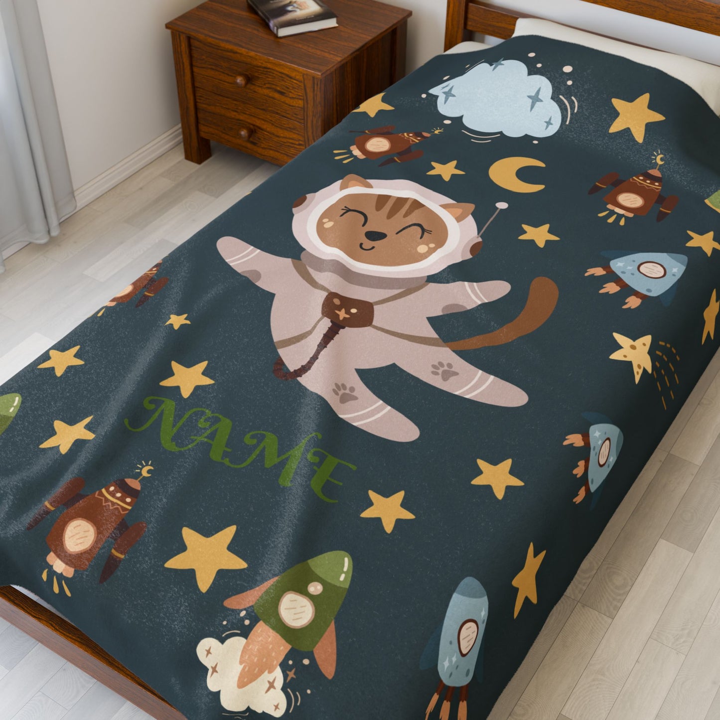 Kids Space Adventure Velveteen Plush Blanket, Nursery Decor, Cute Animals, Gifts for Toddler, Baby Shower, Cozy Throw