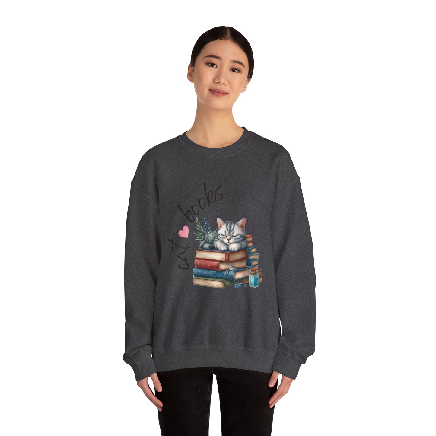 Cozy Cat Lover Crewneck Sweatshirt - Great for Book Lovers, Cat Enthusiasts, Gifts, Casual Wear, Cozy Nights