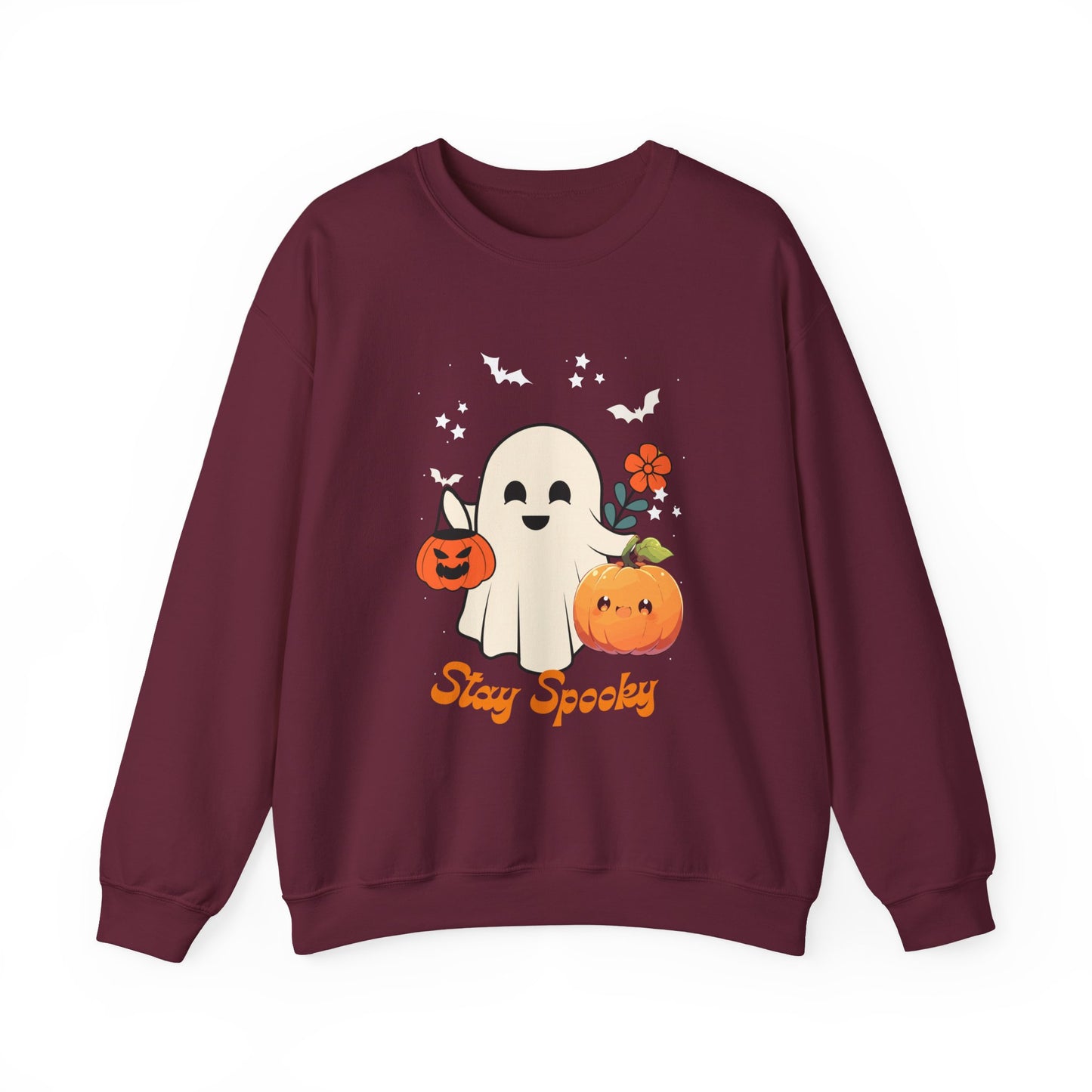 Halloween Ghost Sweatshirt, Cozy Unisex Crewneck for Fall, Stay Spooky Sweatshirt, Perfect for Halloween, Autumn Wardrobe Essential