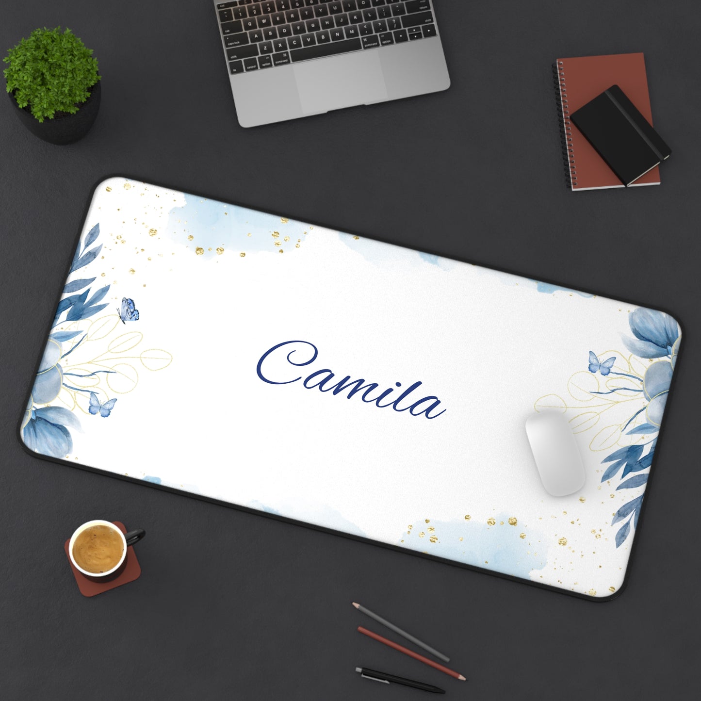 Personalized Desk Mat with Elegant Floral Design, Custom Mouse Pad, Office Decor, Gift for Her, Home Office Accessory