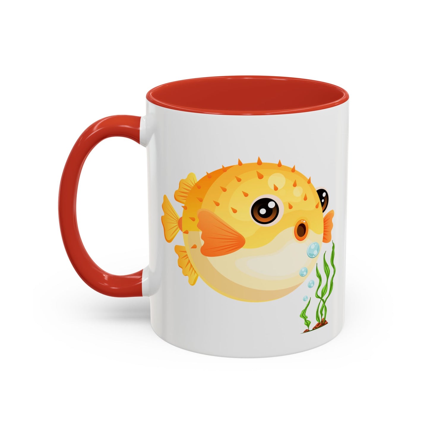 Cartoon Pufferfish with seaweed Coffee Mug