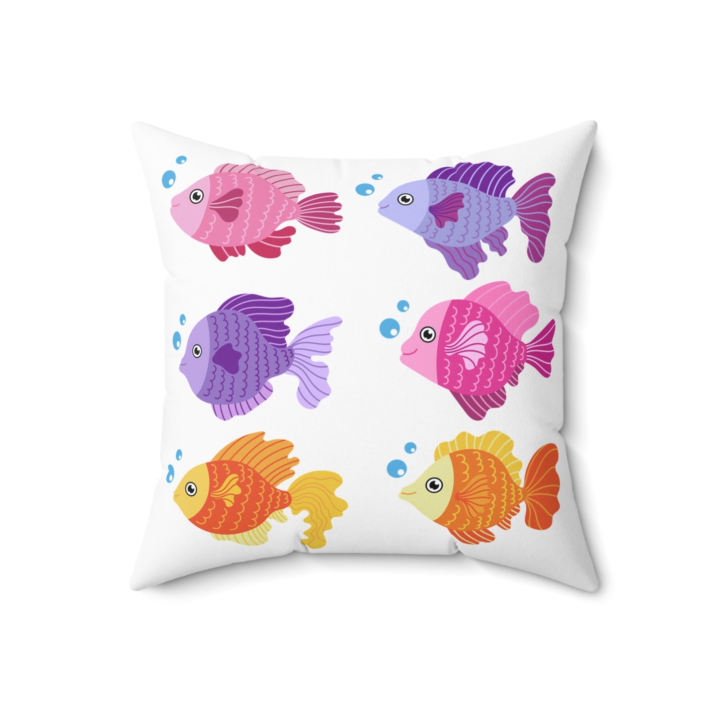 Six fish with cartoonish bubbles Spun Polyester Square Pillow