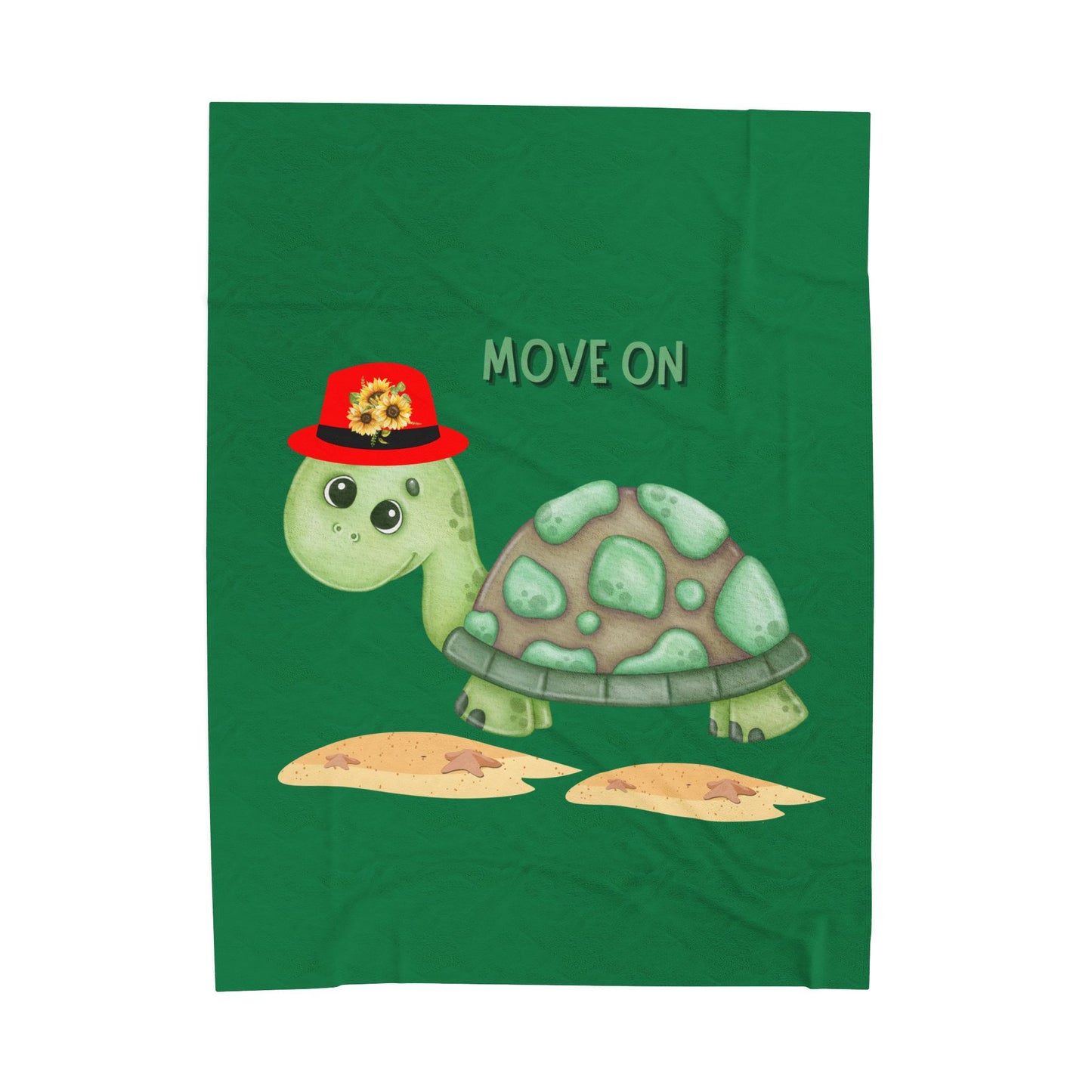 Turtle with a sunflower hat Velveteen Plush Blanket