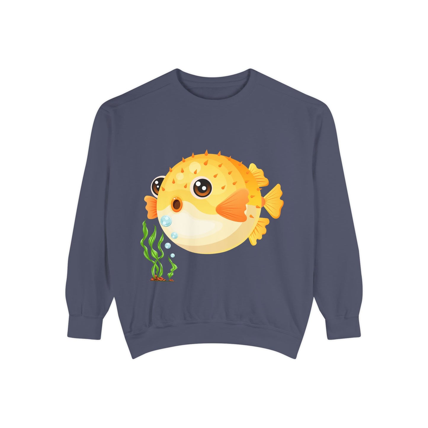 Cartoon Pufferfish with seaweed Unisex Garment-Dyed Sweatshirt