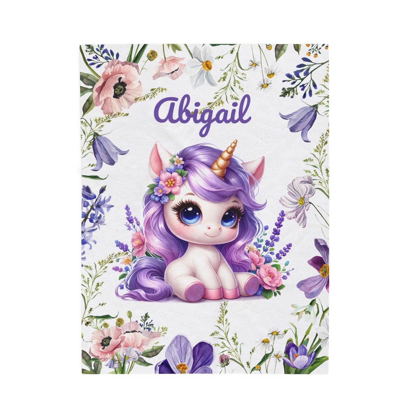 Personalized Unicorn Plush Blanket, Cozy Child's Blanket, Gift for Kids, Floral Throw, Child's Room Decor, Baby Shower Gift