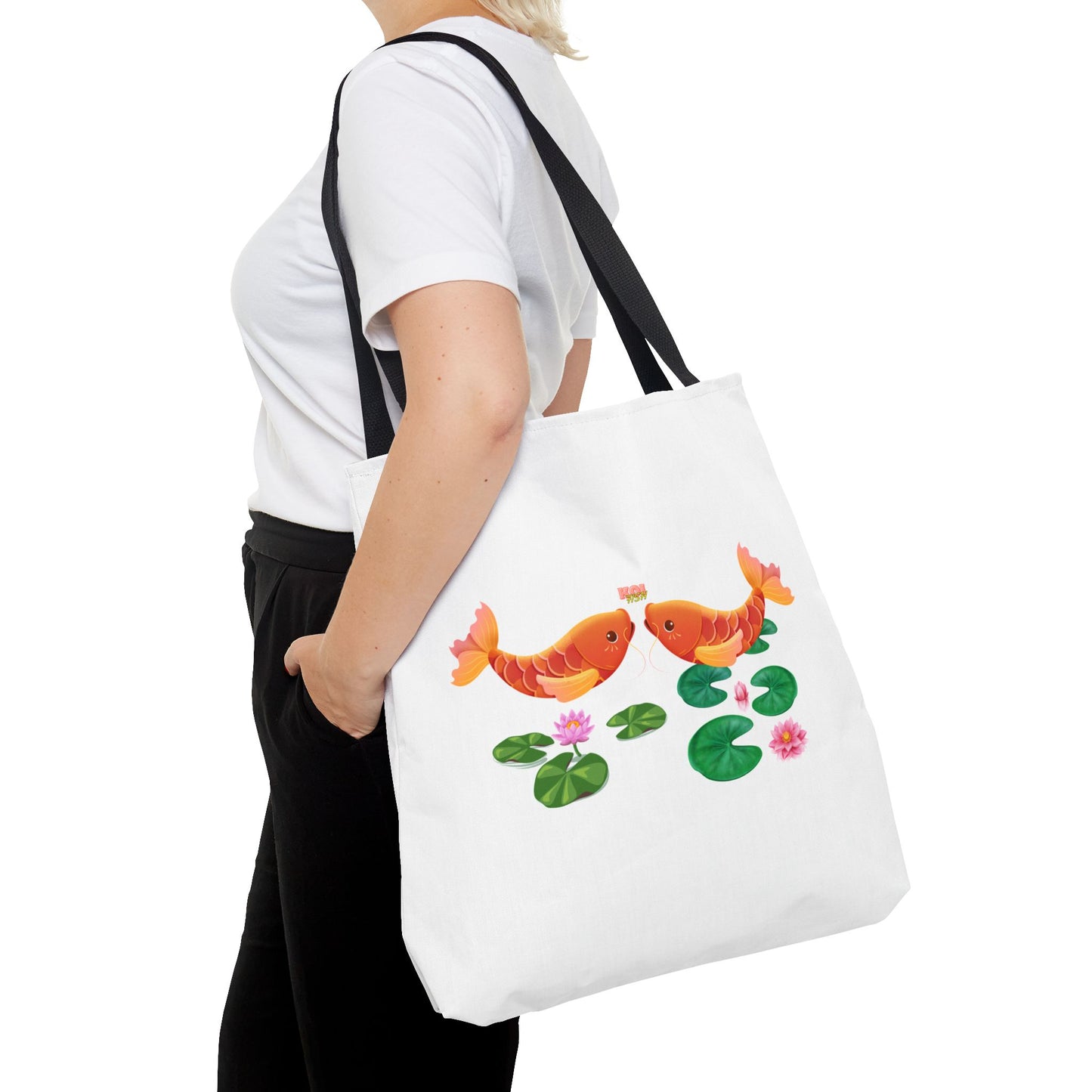 Golden koi fish with lotus flowers Tote Bag