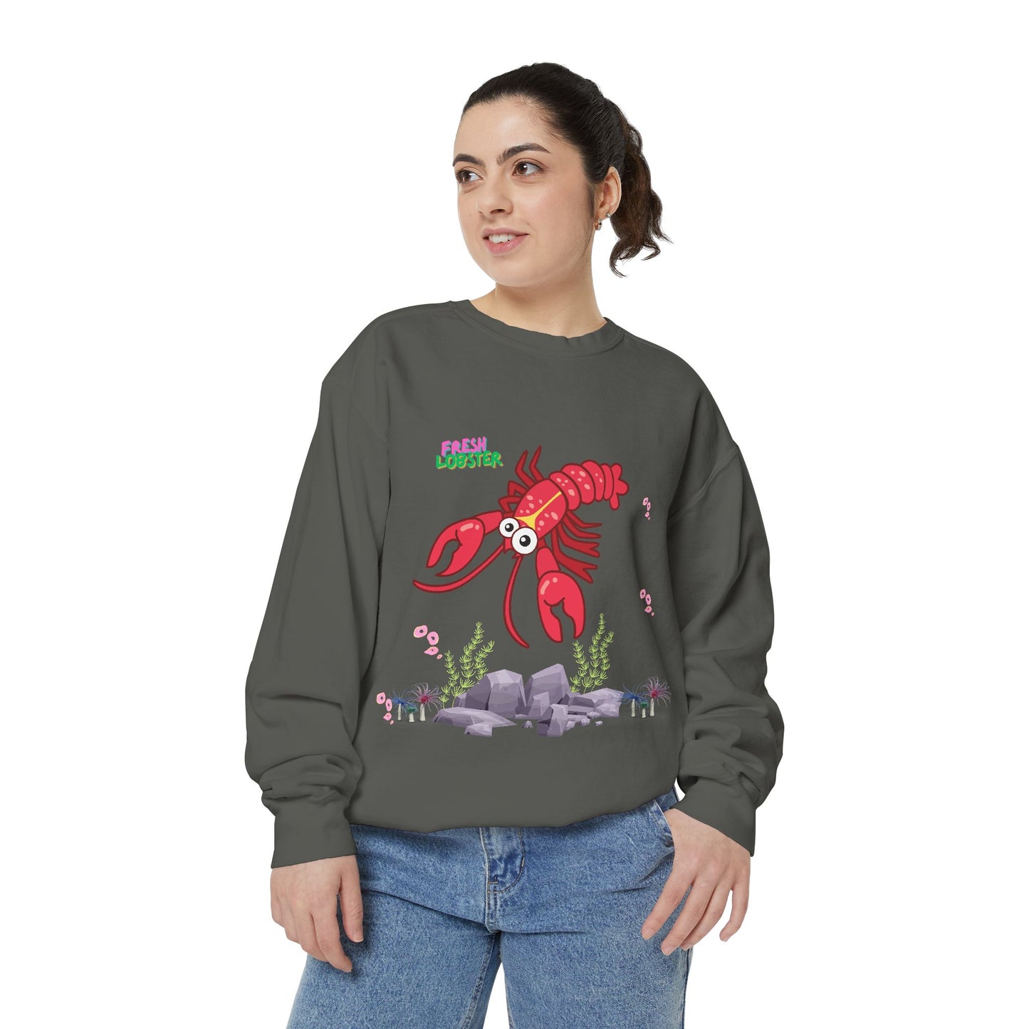 Friendly red lobster big eyes and yellow strip Unisex Garment-Dyed Sweatshirt