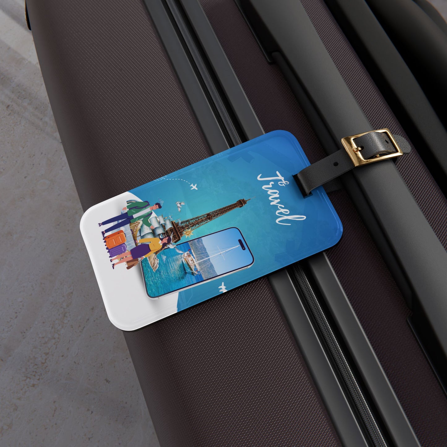 Travel Luggage Tag — Eiffel Tower Beach Passport Design