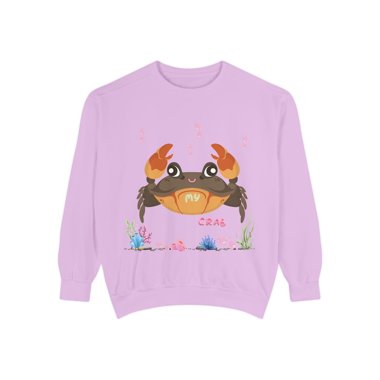 Crab with subtle bubbles and underwater flora Unisex Garment-Dyed Sweatshirt