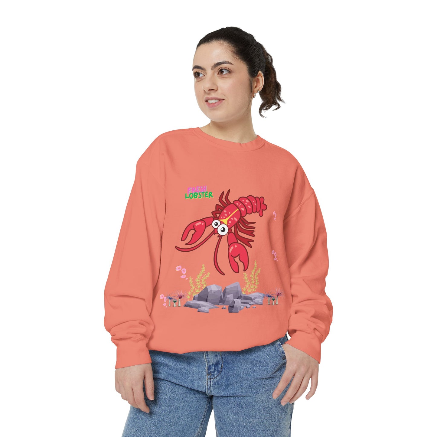 Friendly red lobster big eyes and yellow strip Unisex Garment-Dyed Sweatshirt