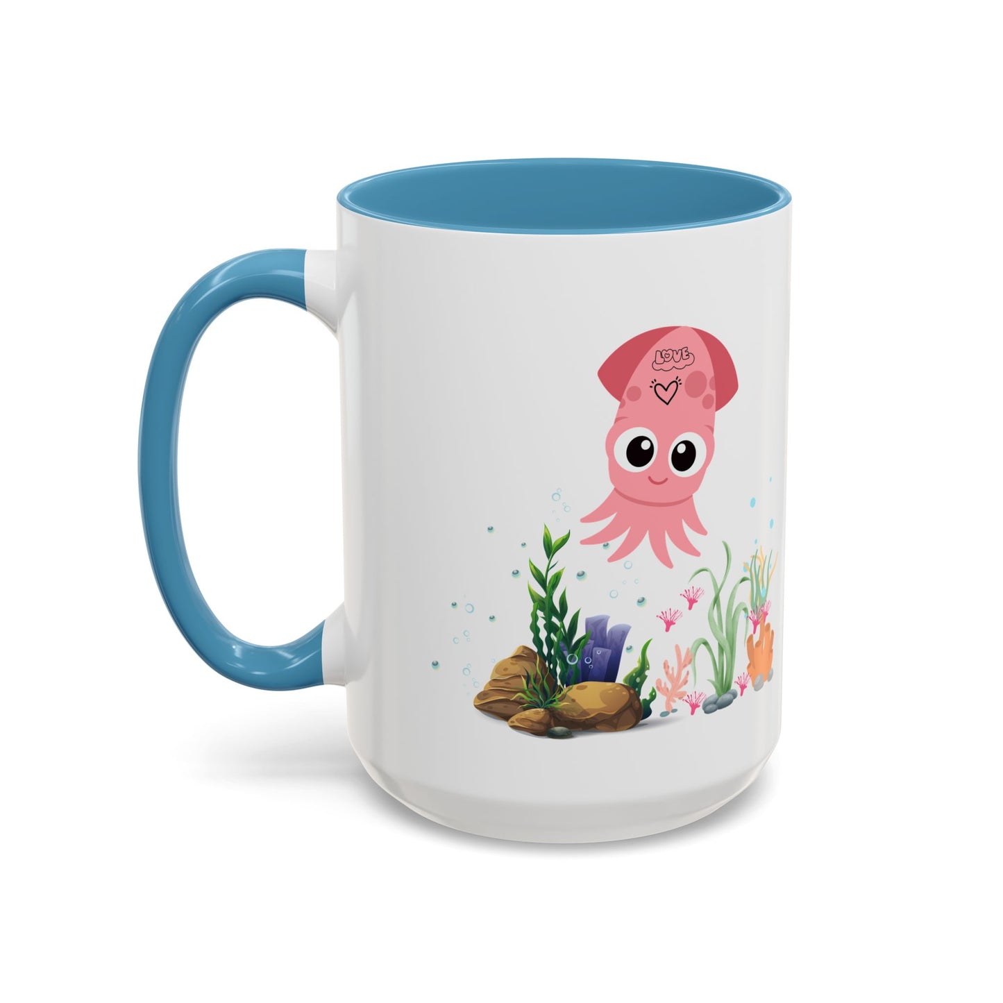 Pink squid cartoon with love Coffee Mug
