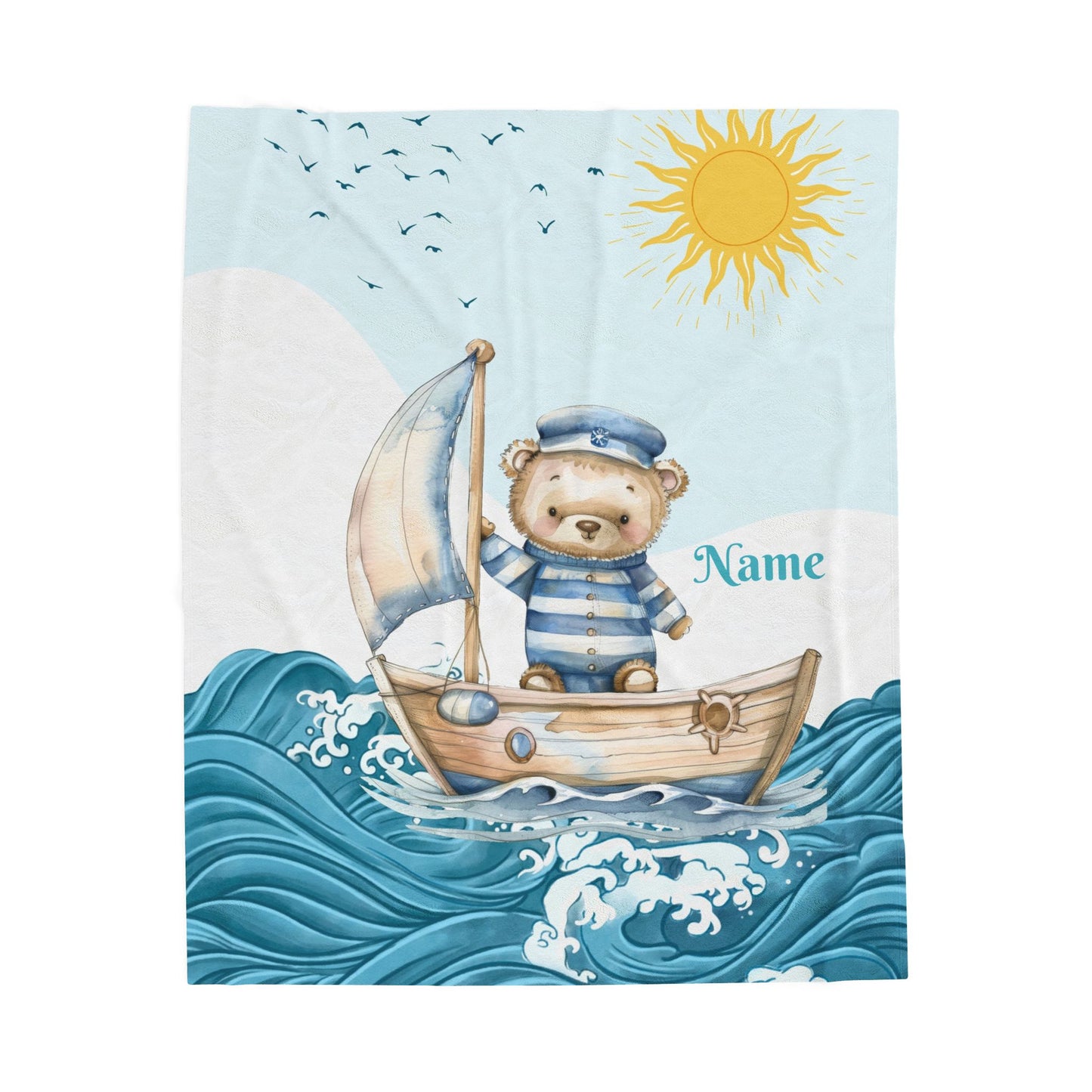 Nautical Bear Plush Blanket, Personalized Baby Blanket, Nursery Decor, Gift for New Parents, Cozy Blanket for Kids
