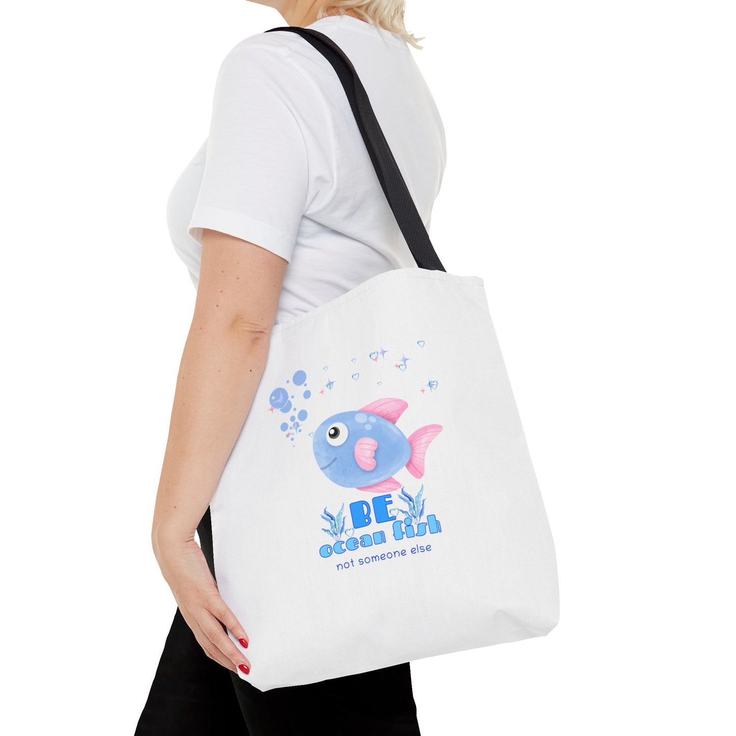 Cute cartoon fish with pink fins and bubble Tote Bag