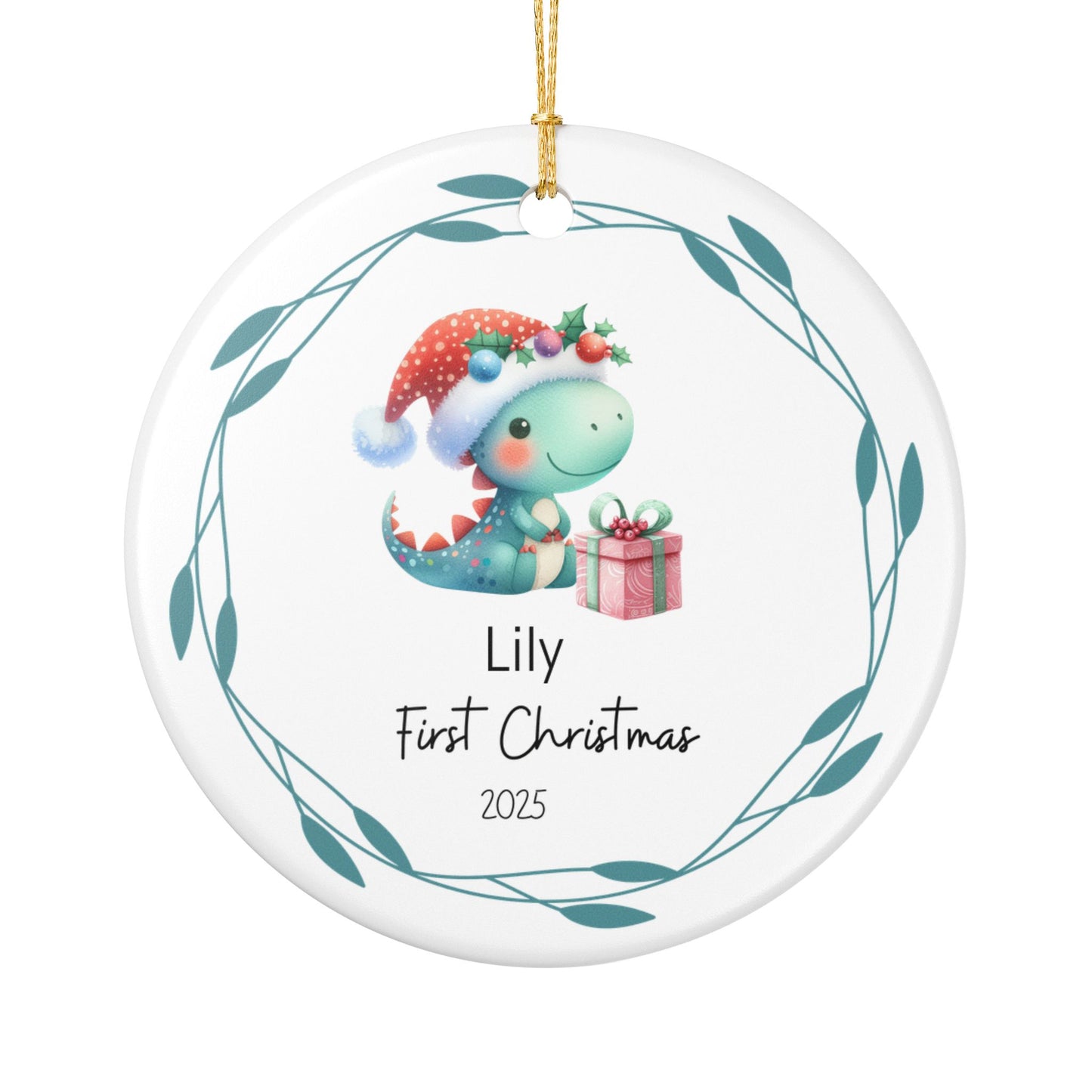 Personalized First Christmas Ornament, Cute Dinosaur Decoration, Holiday Gift, Baby's First Christmas, Keepsake Ornament
