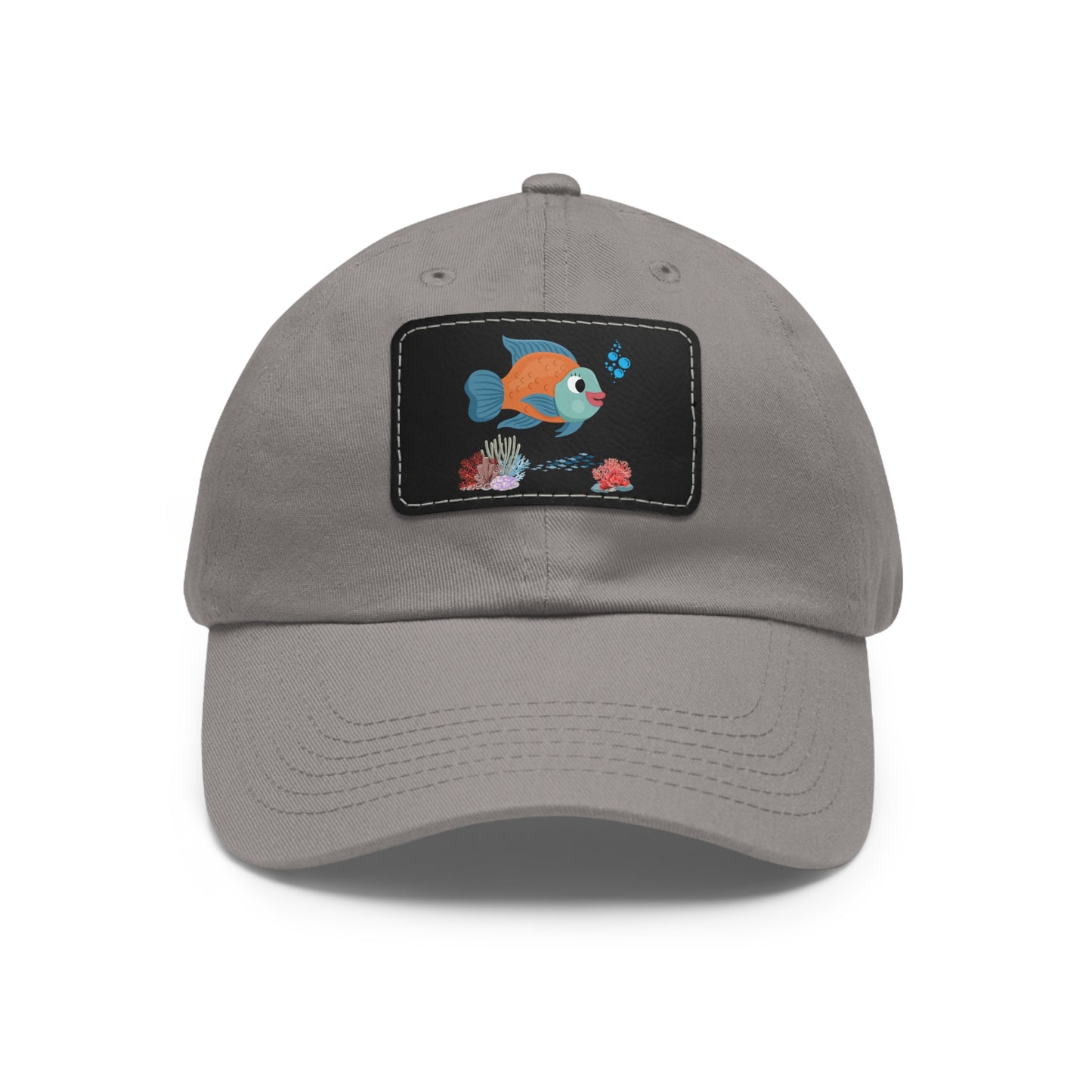 Orange and blue fish with coral and bubble Dad Hat with Leather Patch (Rectangle)
