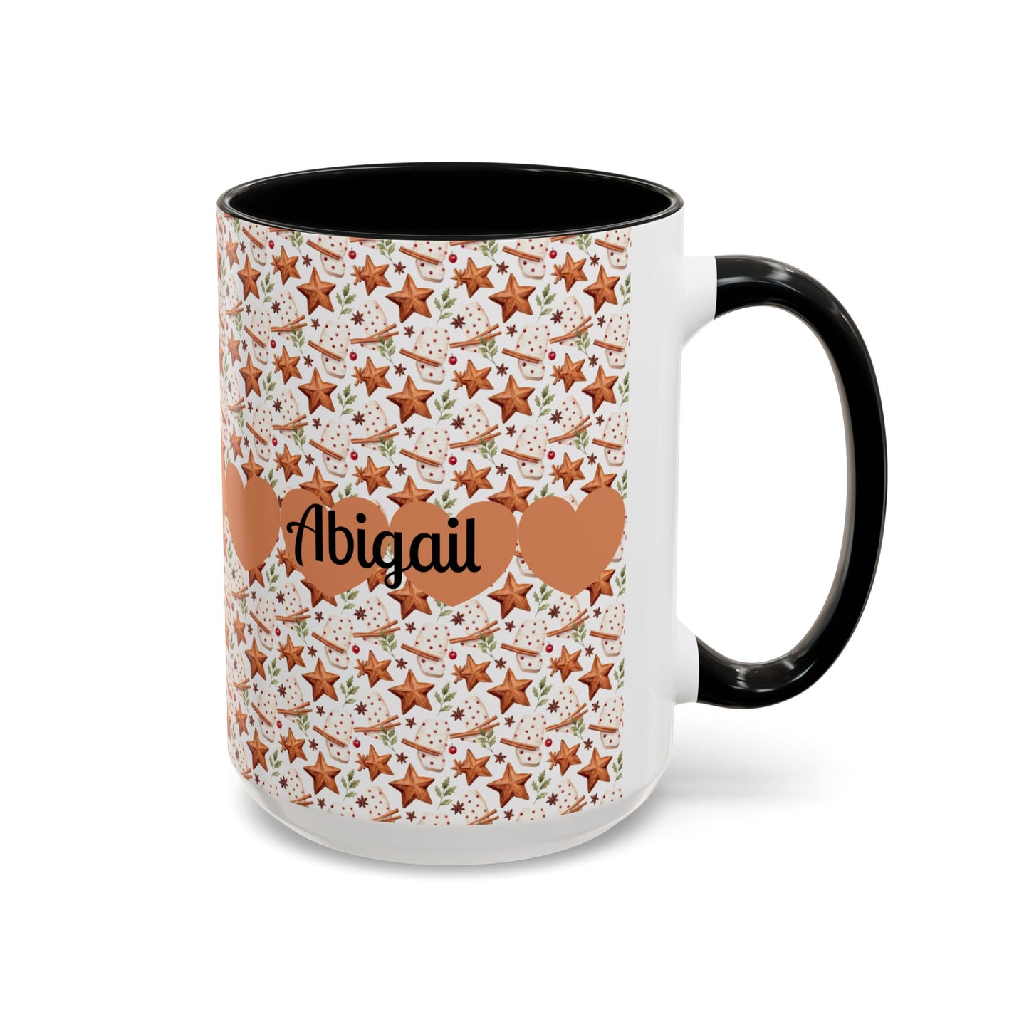 Personalized Accent Coffee Mug - Custom Gift, Floral Design, Heart Motif, Perfect for Birthdays, Anniversaries, Holidays