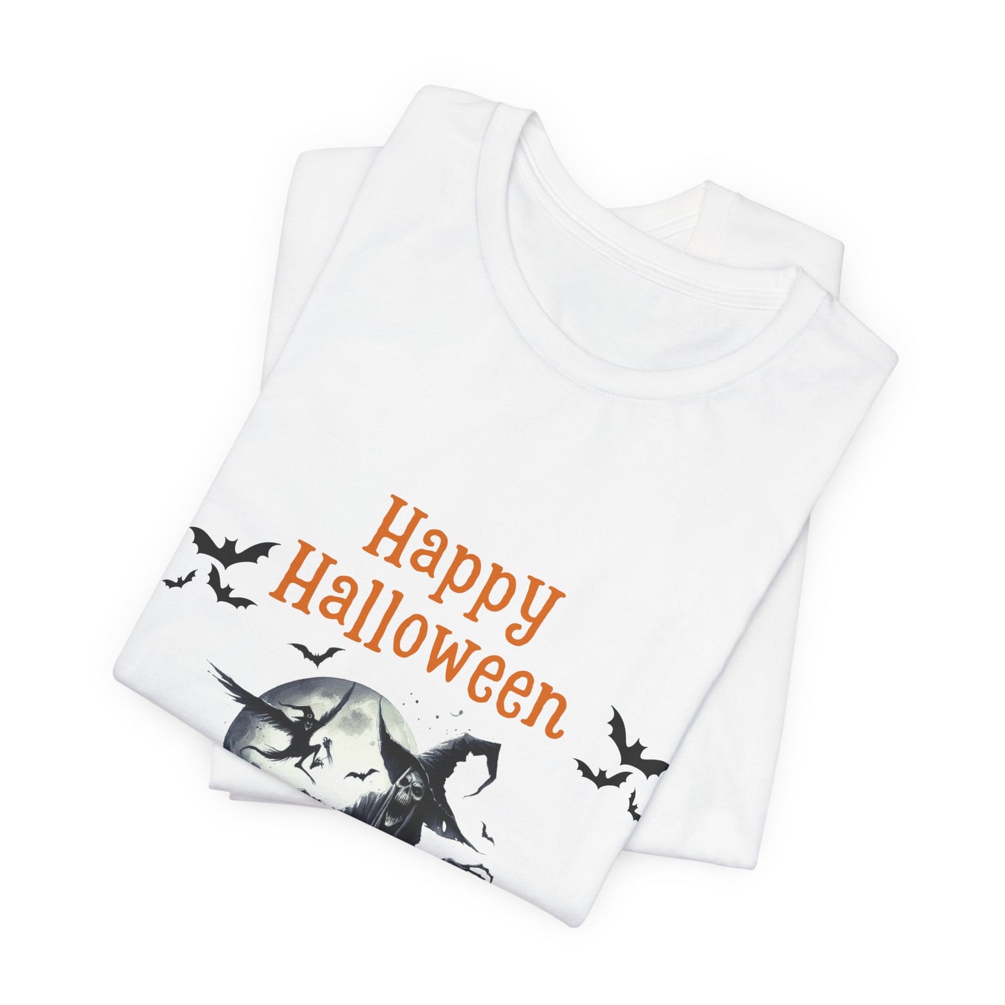 Happy Halloween Unisex Tee, Spooky T-Shirt, Halloween Gift, Fall Wardrobe Essential, Ghosts and Ghouls Vibe