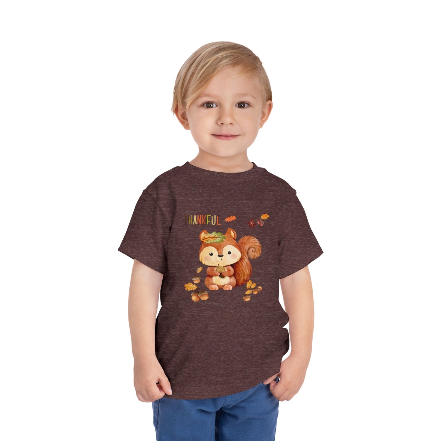 Toddler Short Sleeve Tee - Thankful Squirrel Design, Kids Fall T-Shirt, Thanksgiving Gift, Cute Toddler Apparel, Autumn Outfit