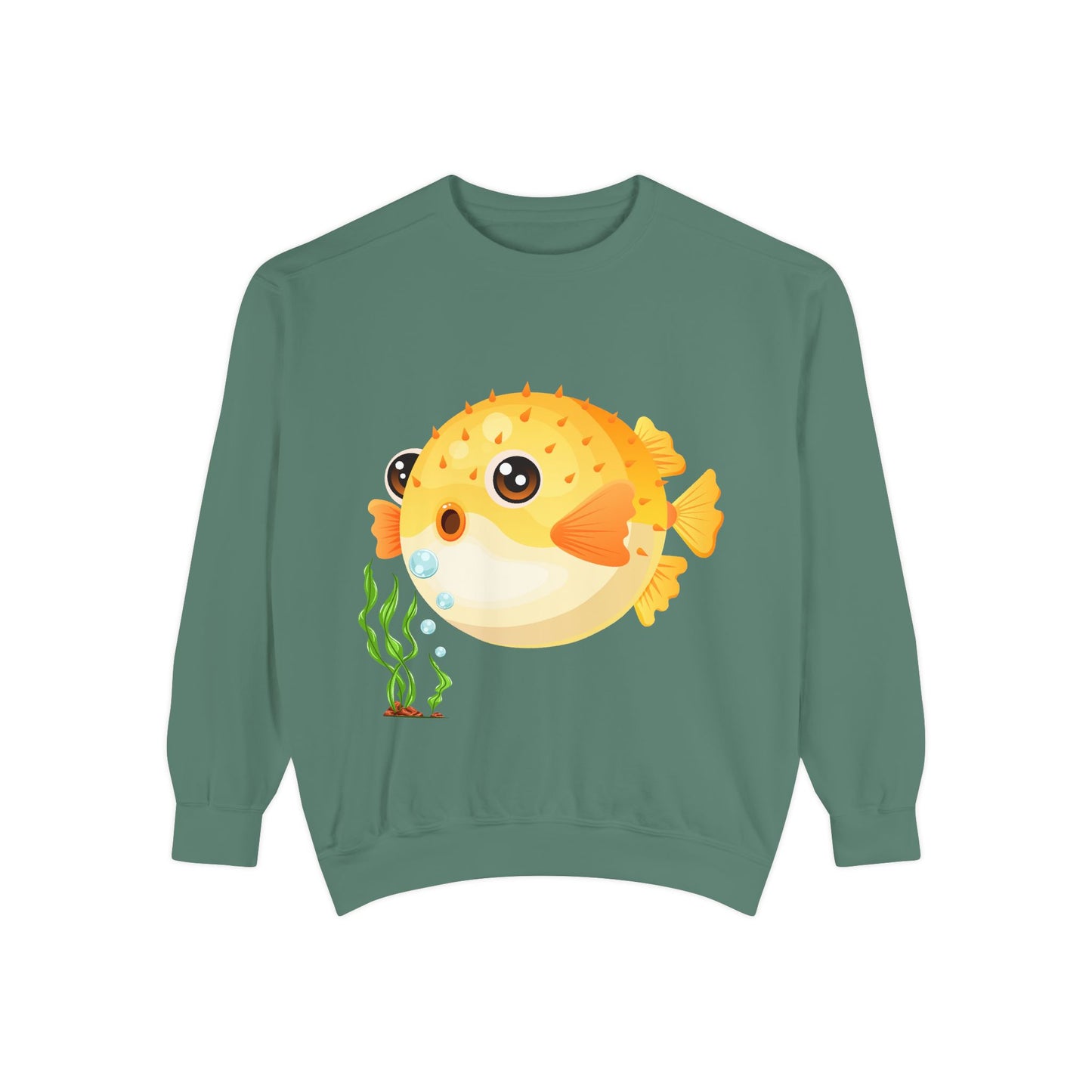 Cartoon Pufferfish with seaweed Unisex Garment-Dyed Sweatshirt