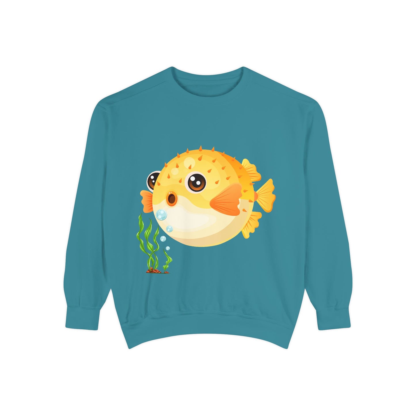 Cartoon Pufferfish with seaweed Unisex Garment-Dyed Sweatshirt
