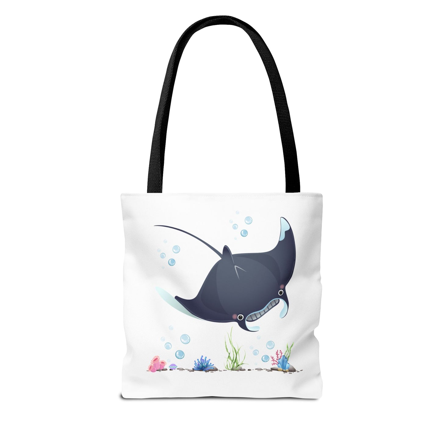 Manta ray with bubbles and coral reef Tote Bag