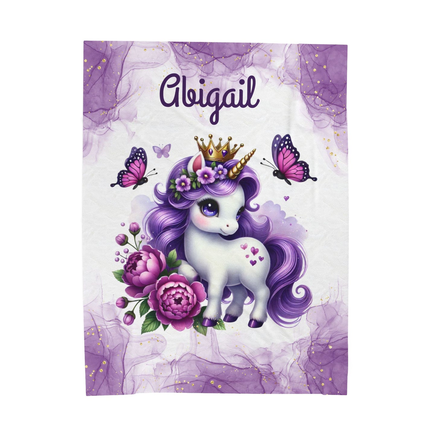 Personalized Unicorn Velveteen Plush Blanket, Cozy Kids Blanket, Birthday Gift, Nursery Decor, Soft Throw Blanket