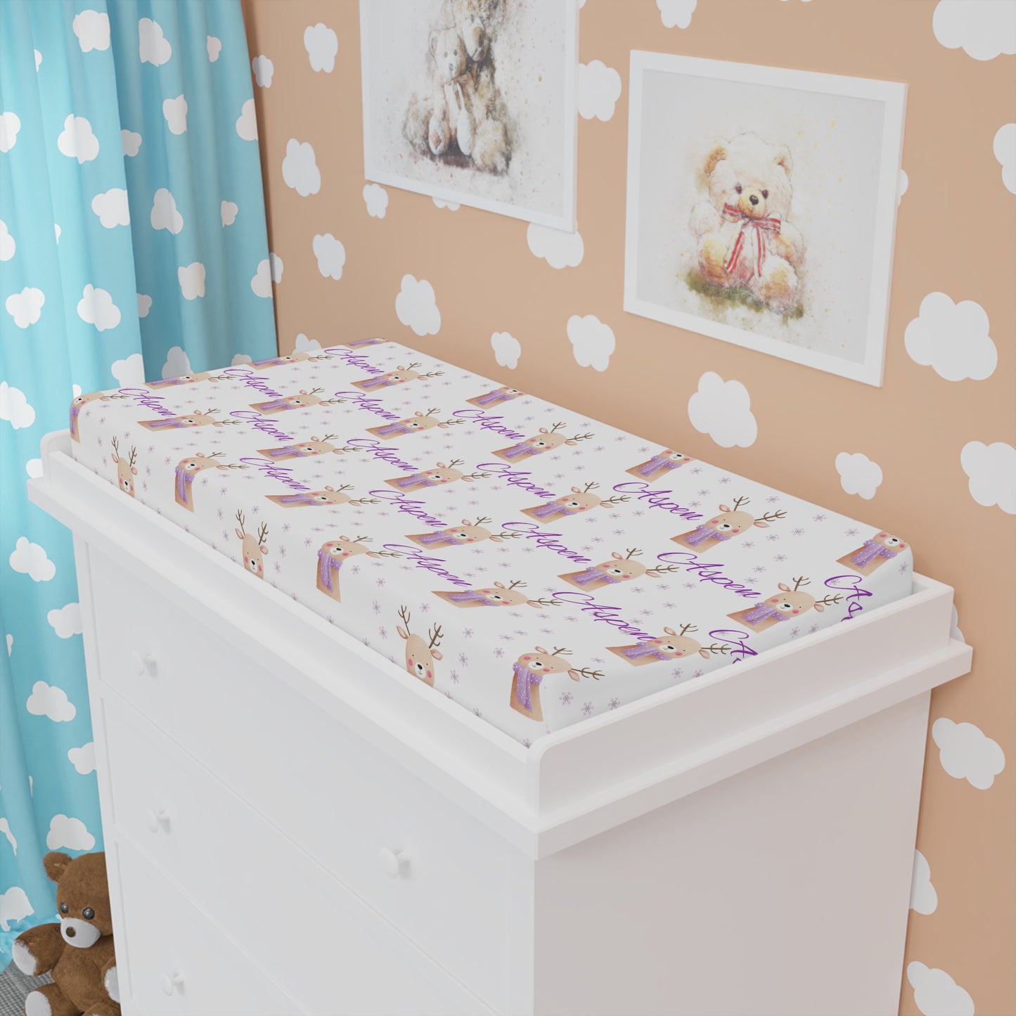 Deer Princess Baby Changing Pad Cover — Personalized Floral Woodland Nursery