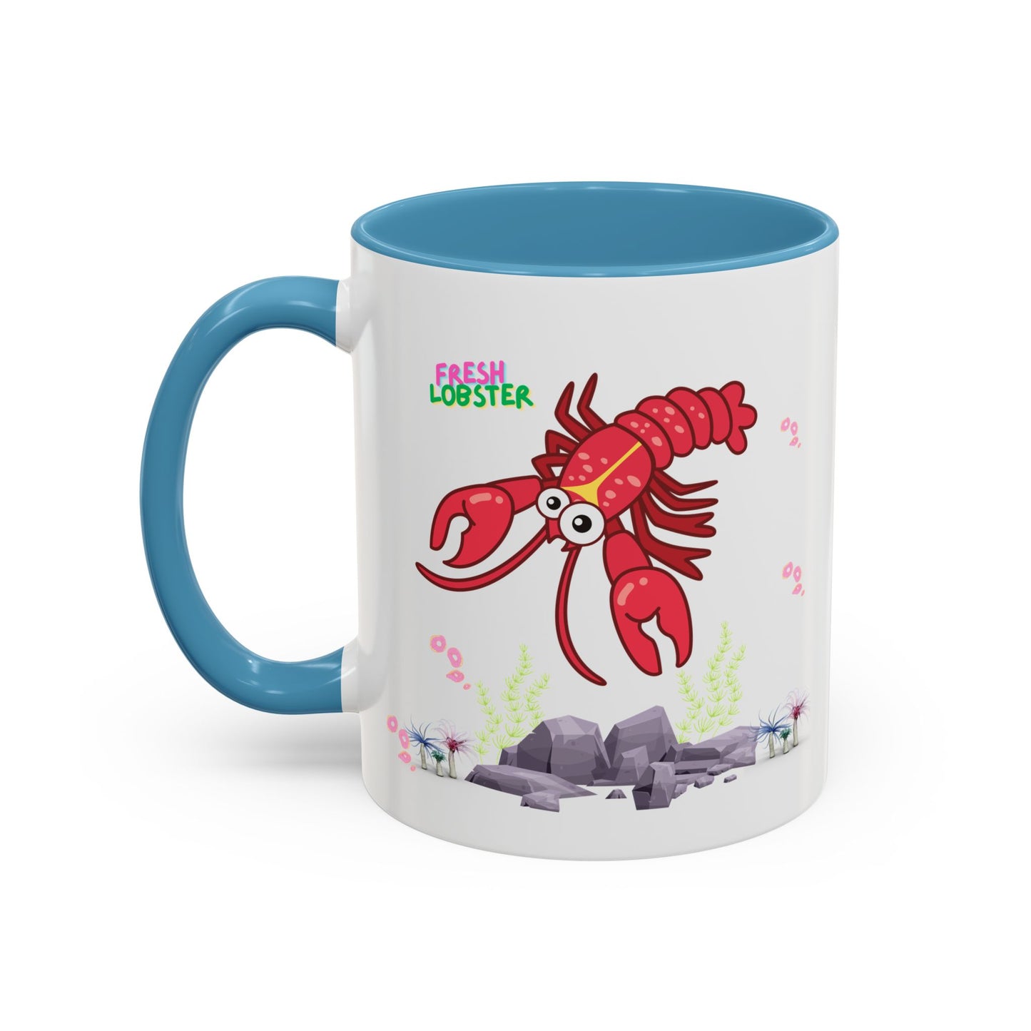 Friendly red lobster big eyes and yellow strip Coffee Mug
