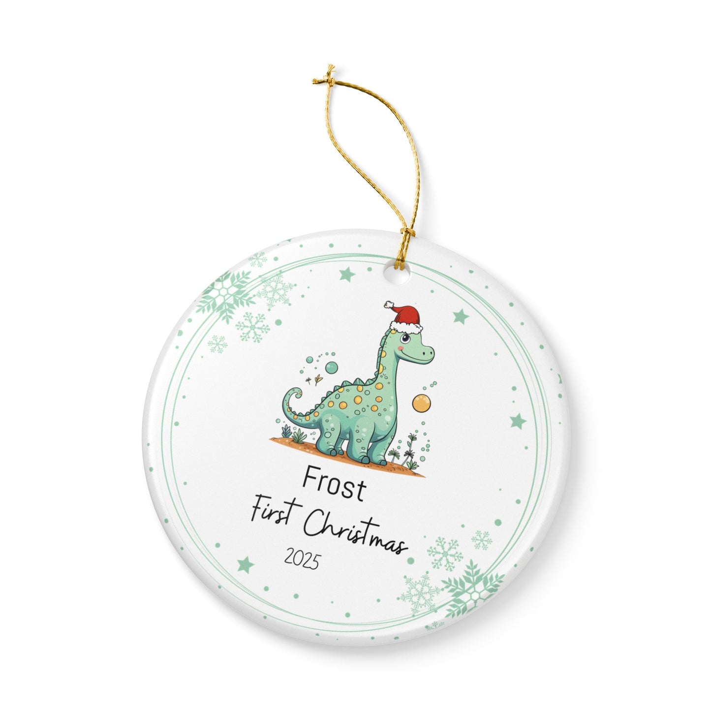 Dinosaur Christmas Ornament, First Christmas Ornament, Ceramic Holiday Decor, Baby's First Christmas 2025, Festive Tree Decoration