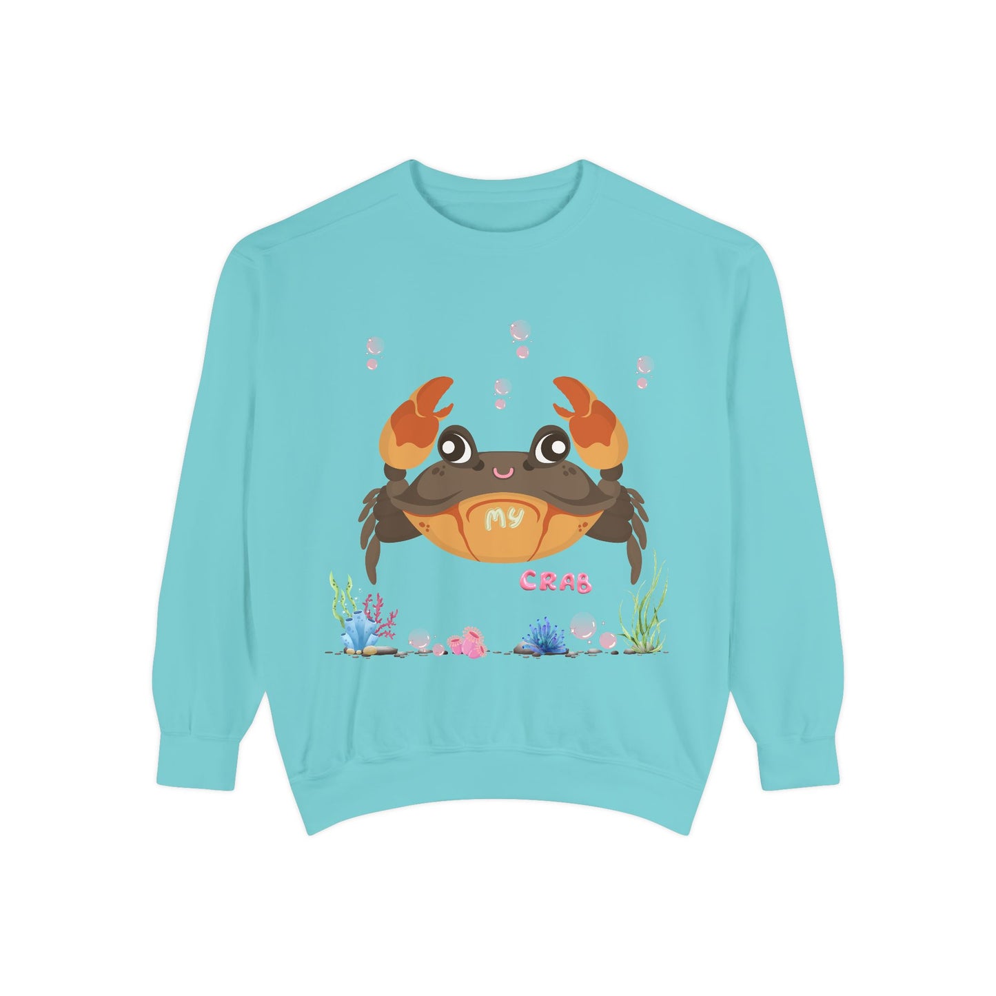 Crab with subtle bubbles and underwater flora Unisex Garment-Dyed Sweatshirt