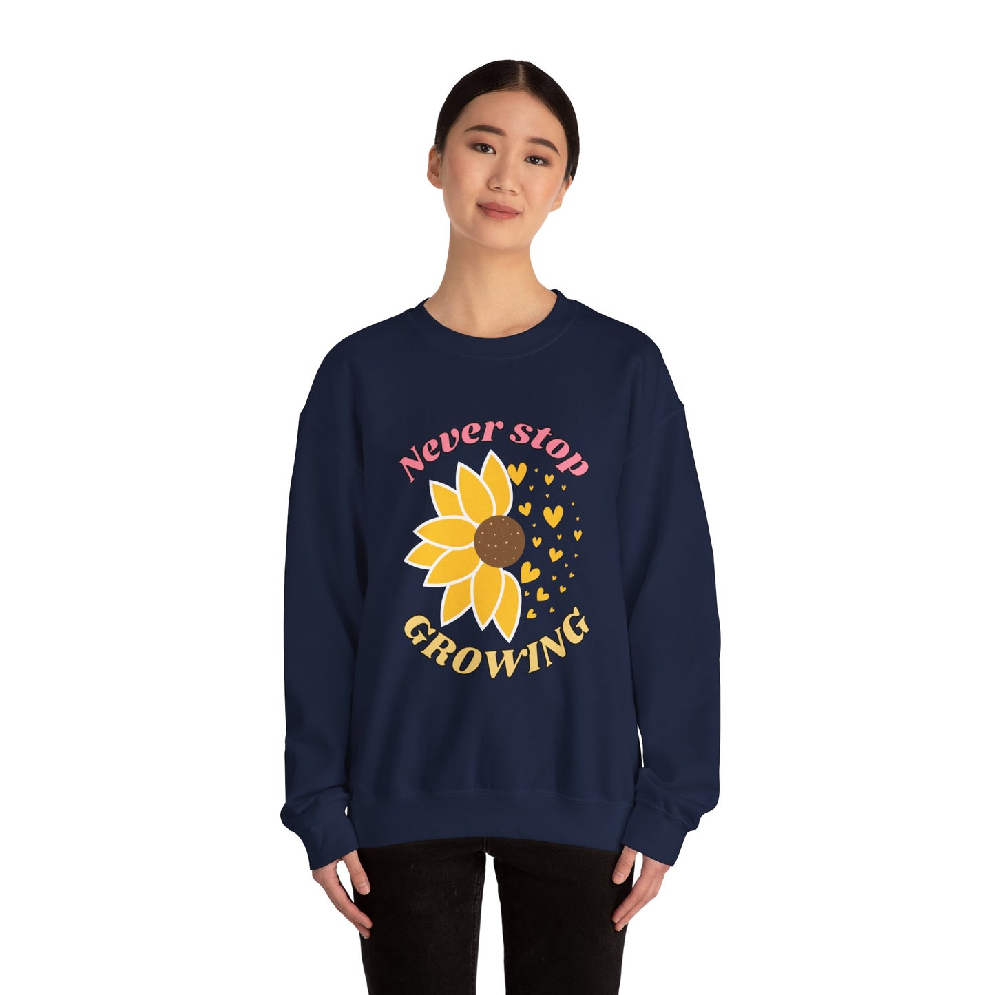 Blooming Inspiration Crewneck Sweatshirt, Never Stop Growing Sweatshirt, Motivational Gift, Spring Fashion, Cozy Layering Piece