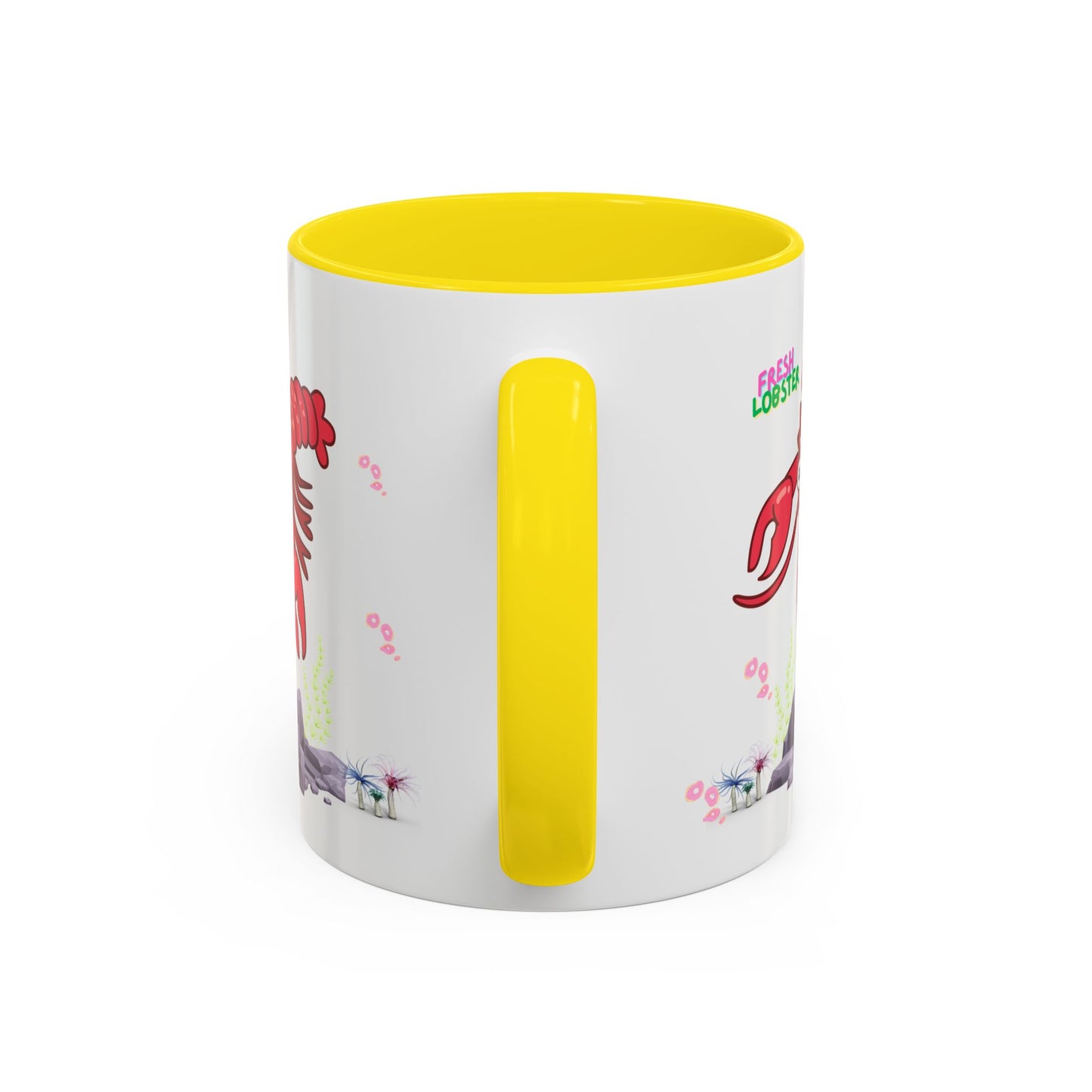 Friendly red lobster big eyes and yellow strip Coffee Mug