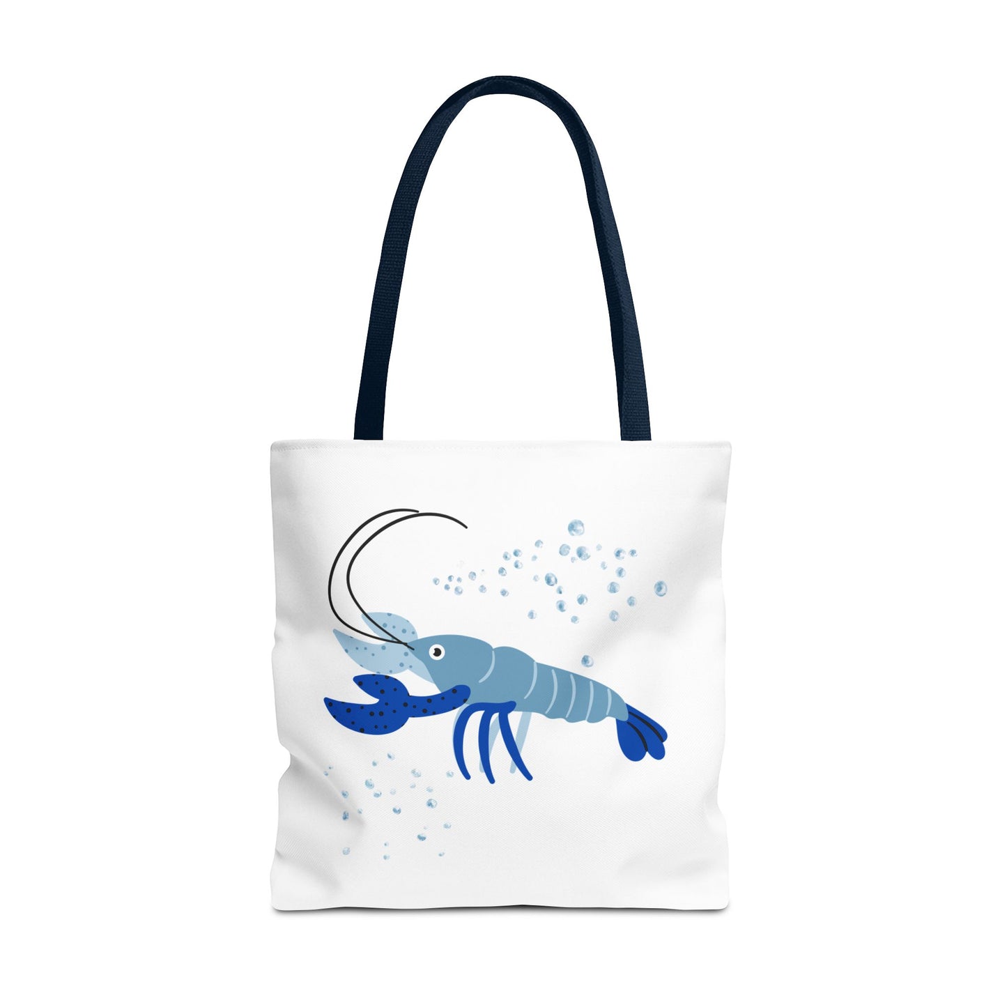 Blue shrimp with dark blue claws and bubbles Tote Bag