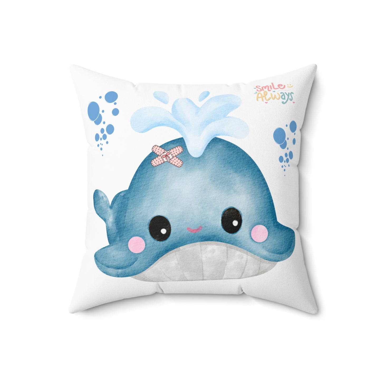 Whale with a bandage and bubble pun Polyester Square Pillow