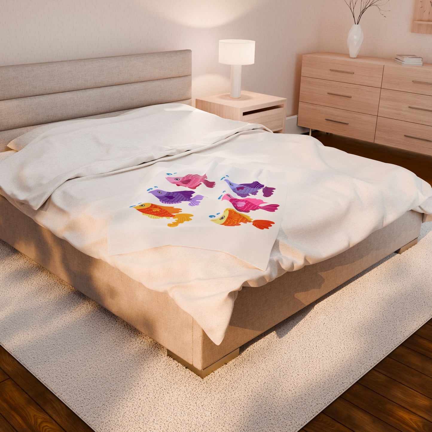 Six fish with cartoonish bubbles Velveteen Plush Blanket