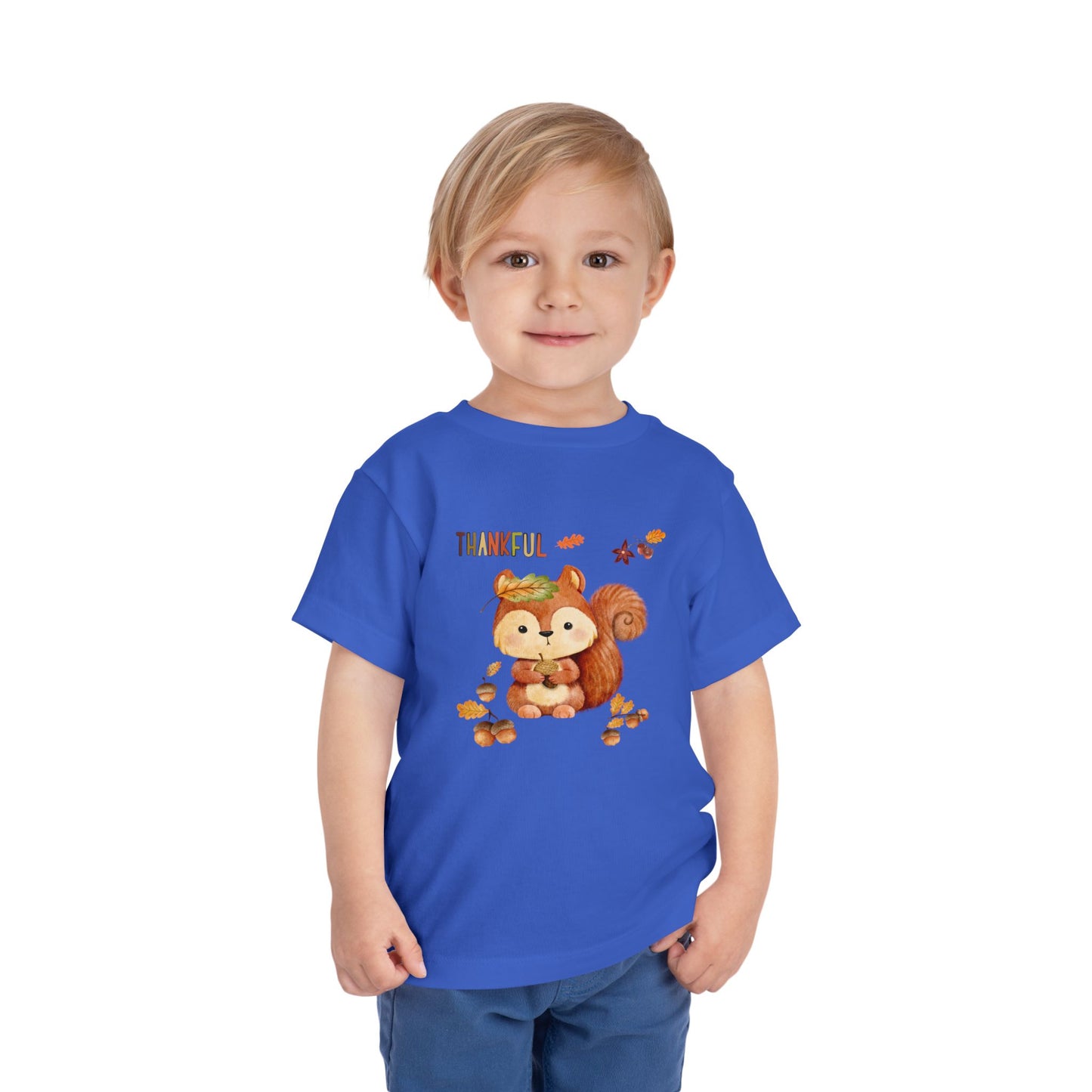 Toddler Short Sleeve Tee - Thankful Squirrel Design, Kids Fall T-Shirt, Thanksgiving Gift, Cute Toddler Apparel, Autumn Outfit