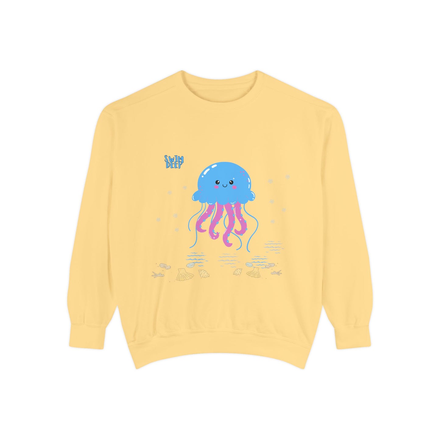 Blue jellyfish with pink tentacles Unisex Garment-Dyed Sweatshirt