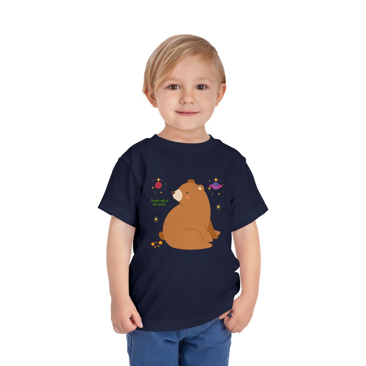 Cosmic Bear Toddler Tee, Cute Kids Shirt, Animal Graphic Tee, Playful Toddler Clothing, Gift for Birthdays, Space-Themed Apparel