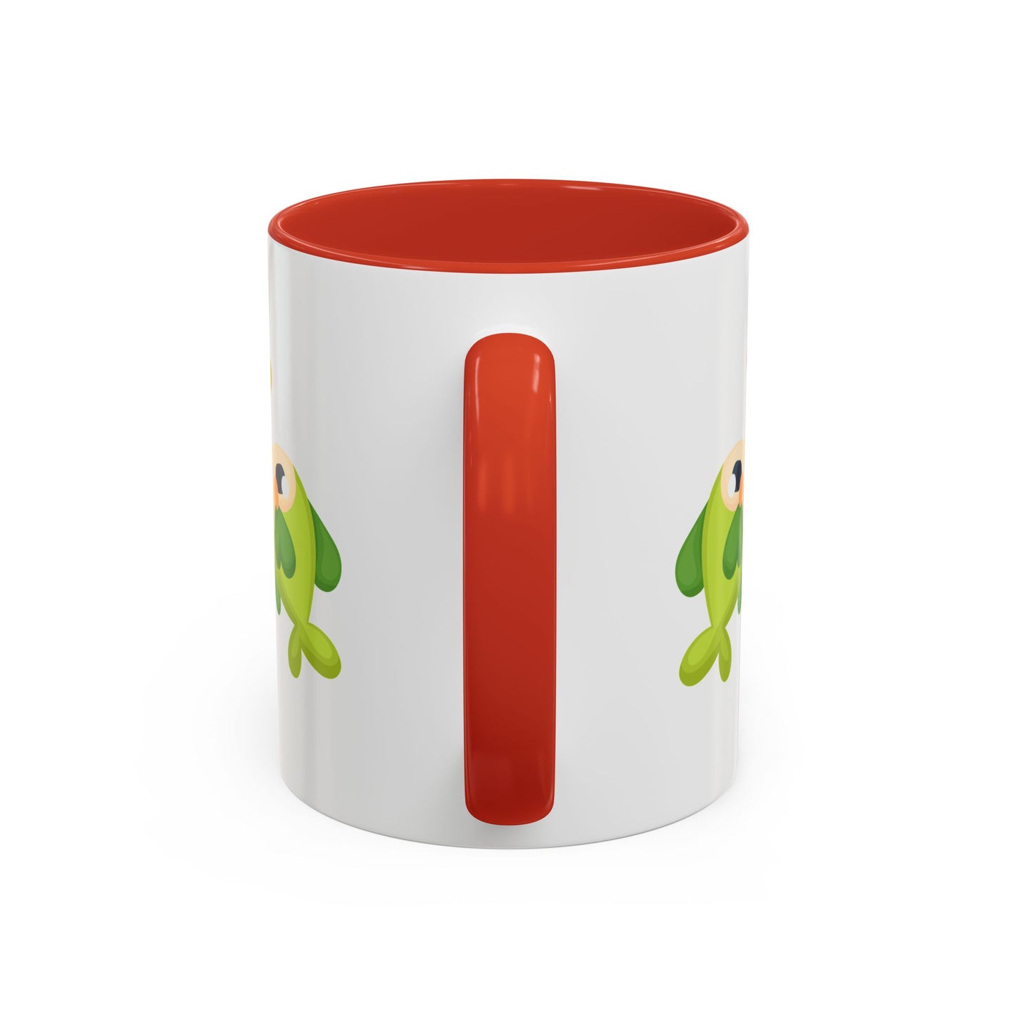 Two hearts float between the fish one red and one yellow. Coffee Mug