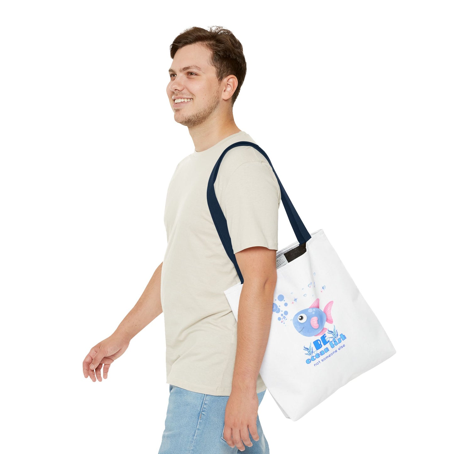 Cute cartoon fish with pink fins and bubble Tote Bag