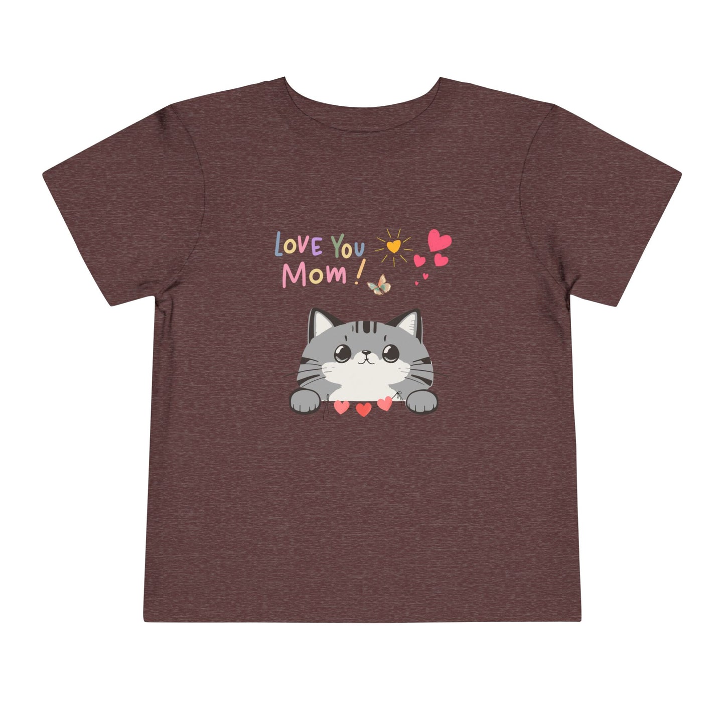 Cute Cat 'Love You Mom' Toddler Tee, Perfect Gift for Mother's Day, Birthday, Playdates, Casual Wear, Cute Kids' Apparel