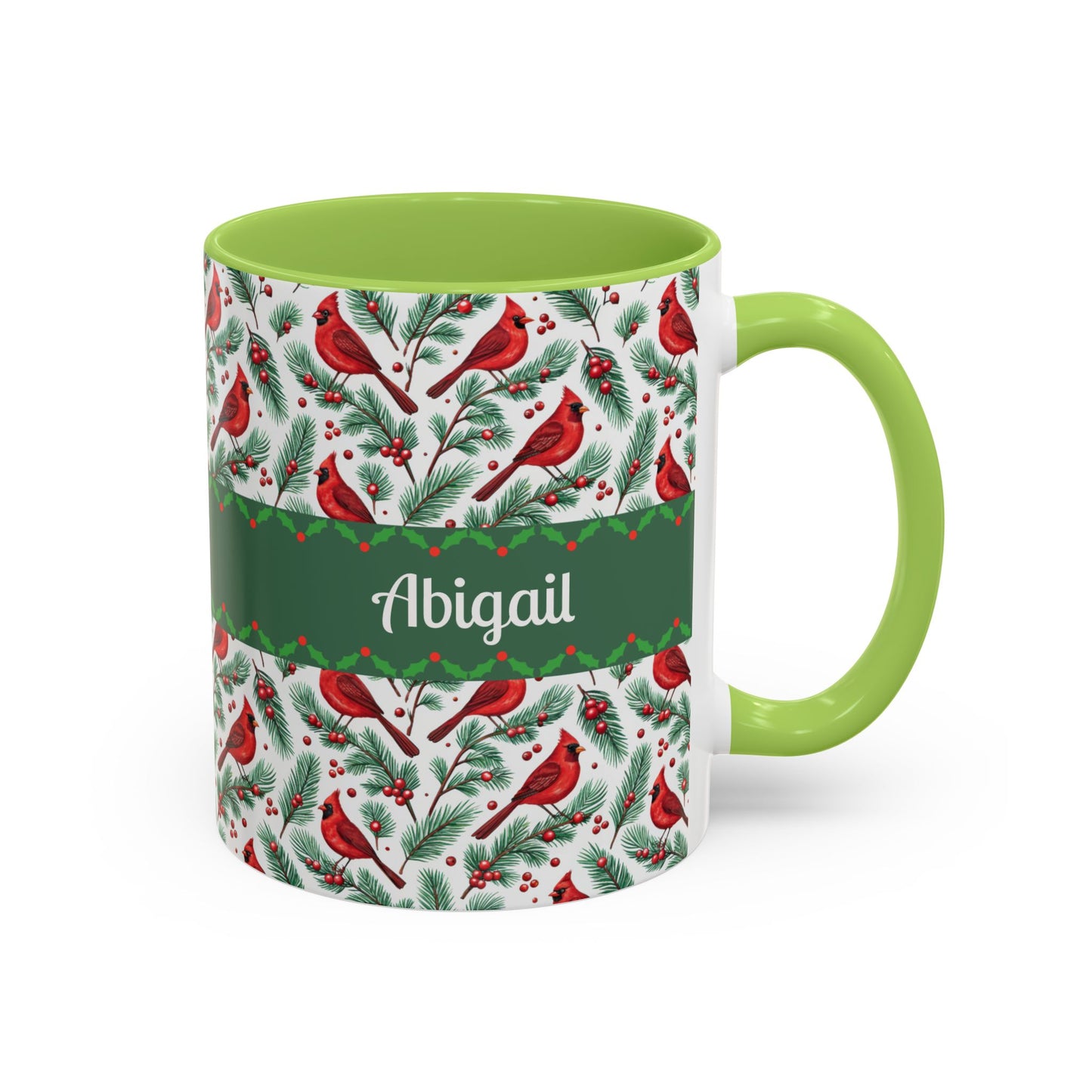 Personalized Holiday Coffee Mug, Festive Cardinal Mug, Custom Name Mug, Christmas Gift, Winter Decor, Drinkware