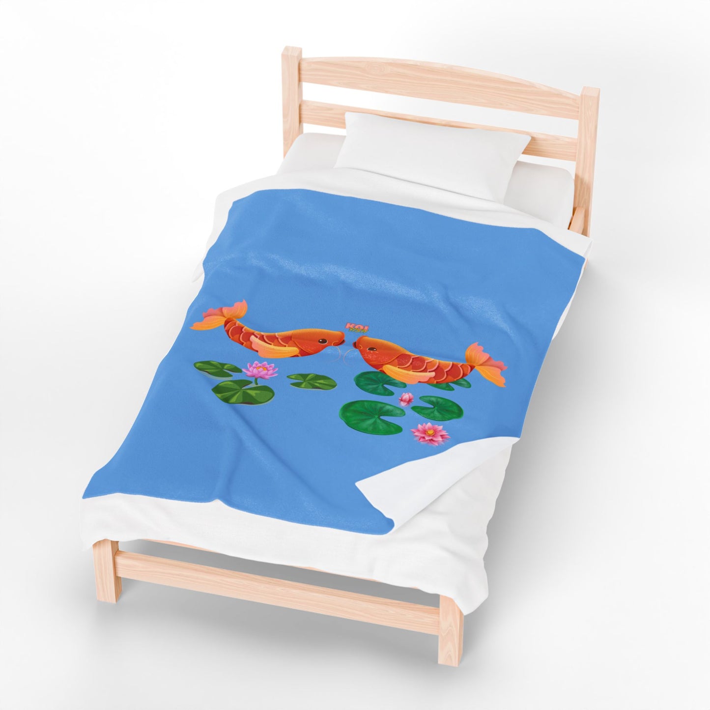 Golden koi fish with lotus flowers Velveteen Plush Blanket