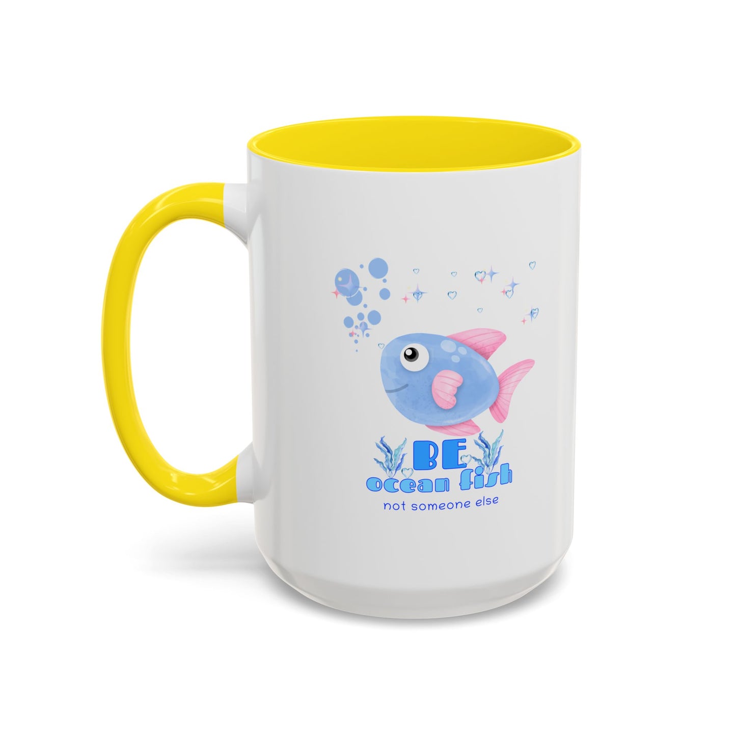 Cute cartoon fish with pink fins and bubble Coffee Mug