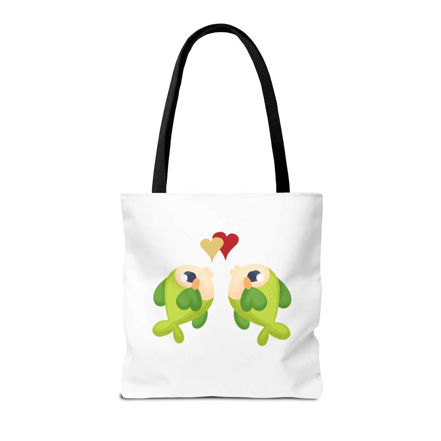 Two hearts float between the fish one red and one yellow. Tote Bag