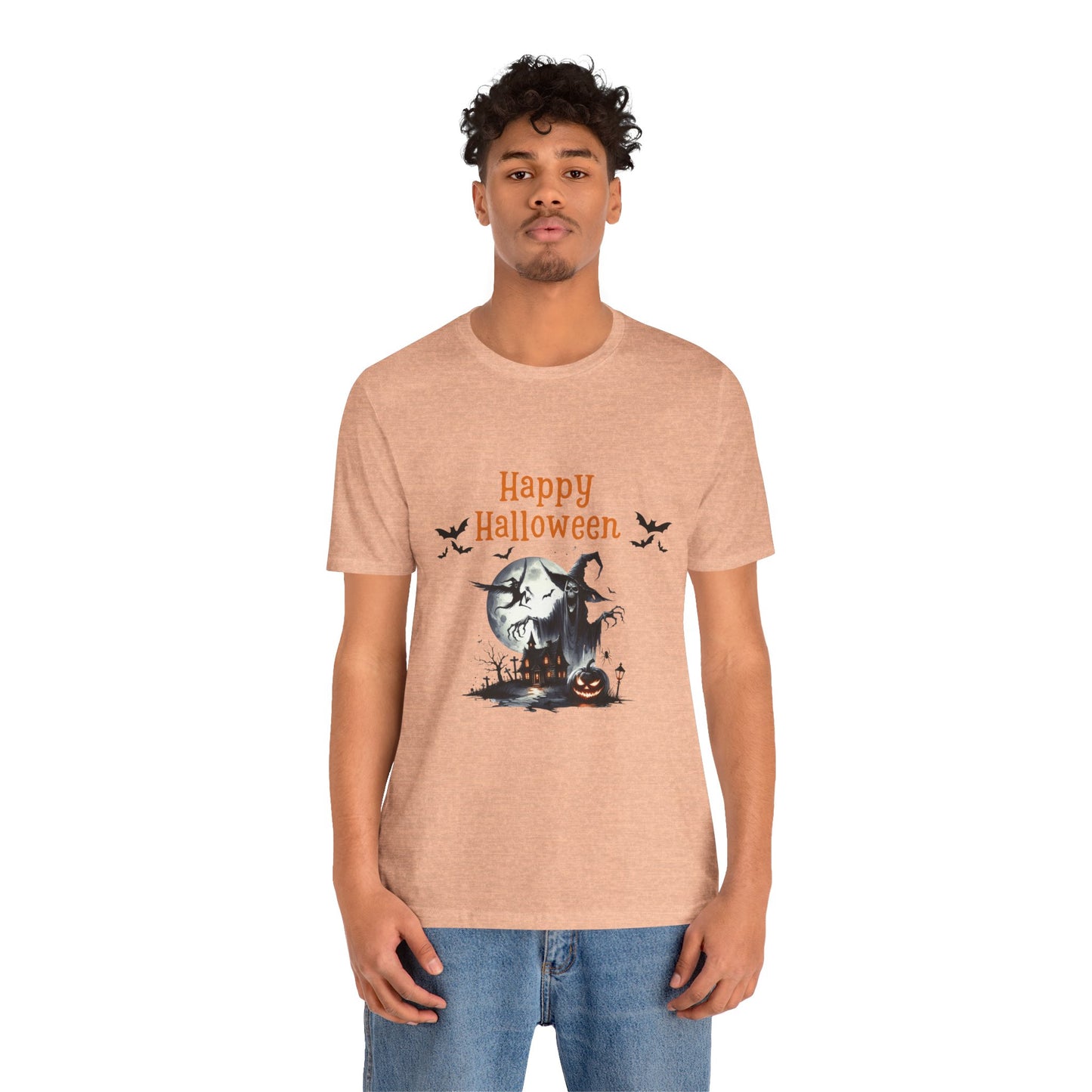 Happy Halloween Unisex Tee, Spooky T-Shirt, Halloween Gift, Fall Wardrobe Essential, Ghosts and Ghouls Vibe