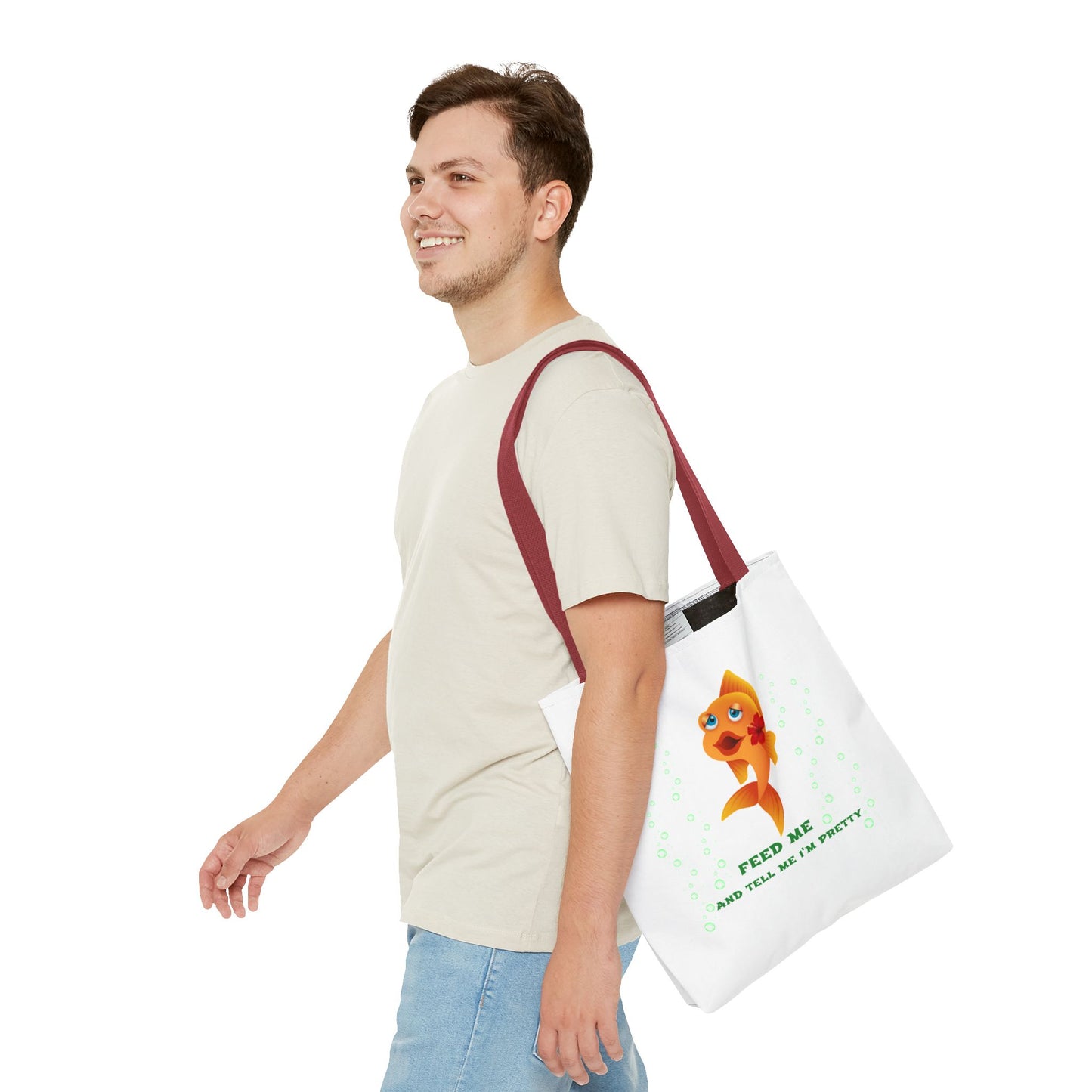 Cartoon goldfish with red lips and flower Tote Bag