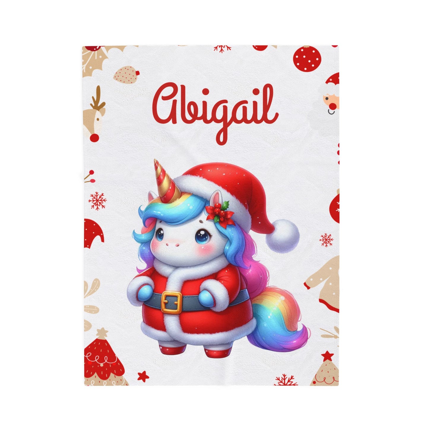 Christmas Unicorn Plush Blanket, Personalized Holiday Throw, Cozy Kids Blanket, Unicorn Gifts, Winter Decor