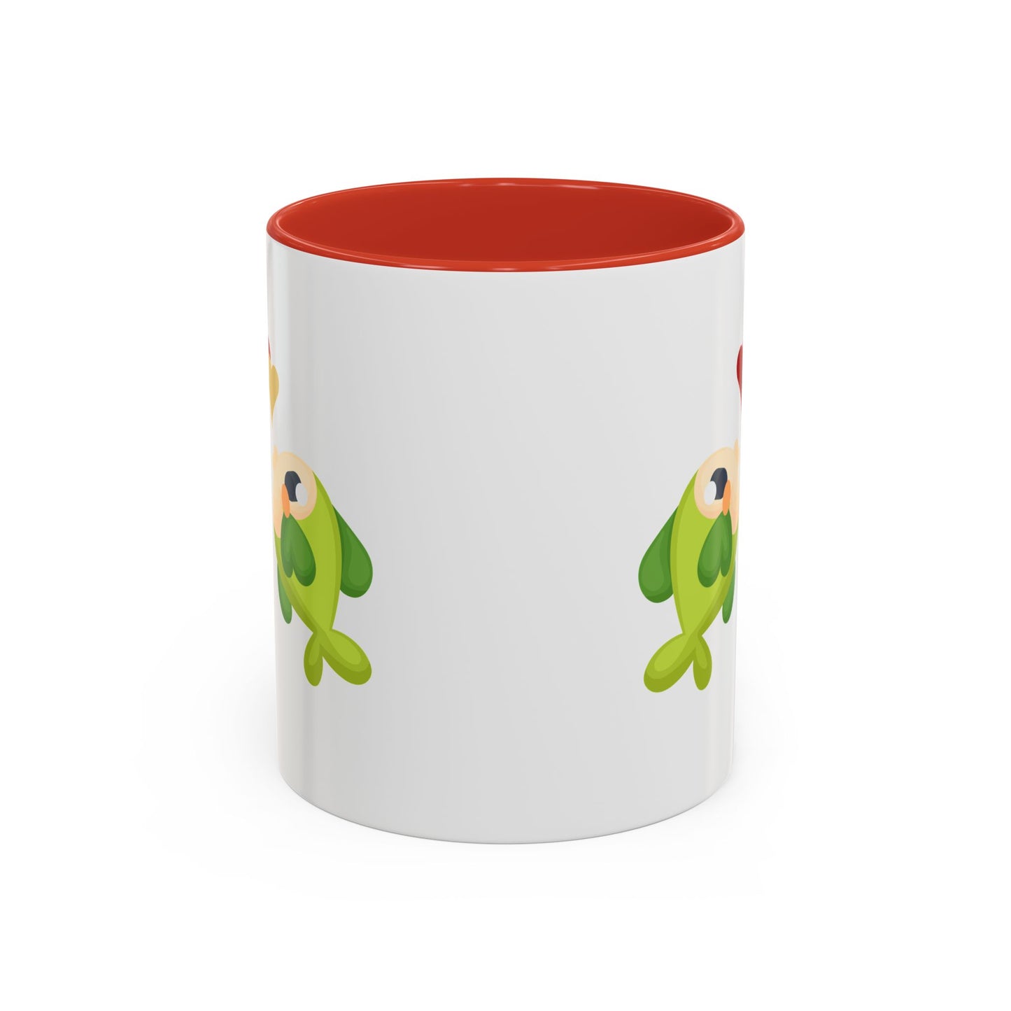 Two hearts float between the fish one red and one yellow. Coffee Mug